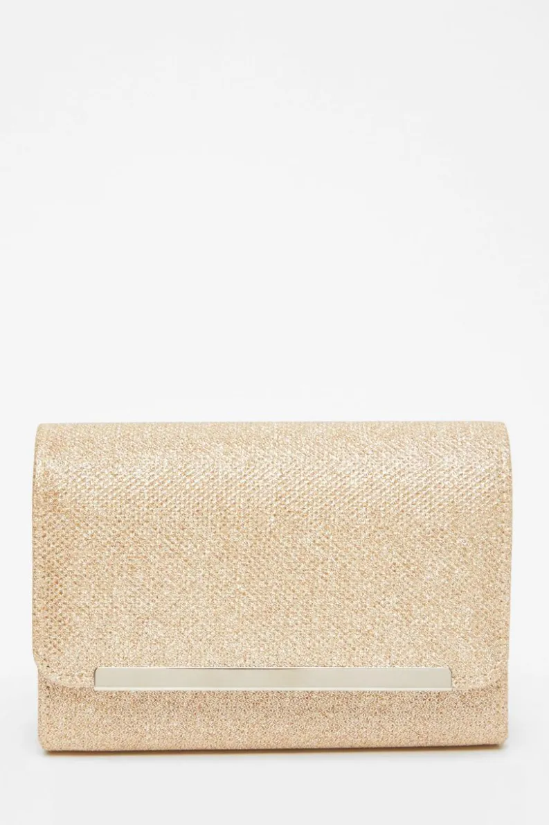 Cross-Body Bags|Handbags*Quiz Shimmer Clutch Bag Gold