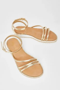 Sandals*Quiz Strappy Flat Sandals Gold