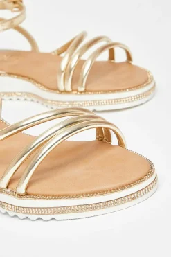 Sandals*Quiz Strappy Flat Sandals Gold