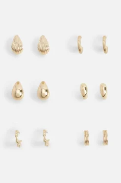 Earrings*boohoo Tear Drop & Hoop Earring 6 Pack gold
