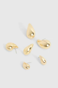 Earrings*boohoo Tear Drop Earrings 3 Pack gold