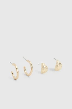 Earrings*boohoo Textured Hoop Earring 2 Pack gold