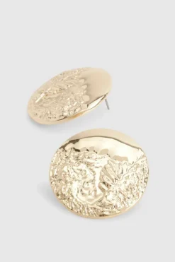 Statement Earrings*boohoo Textured Oversized Circle Stud Earrings gold