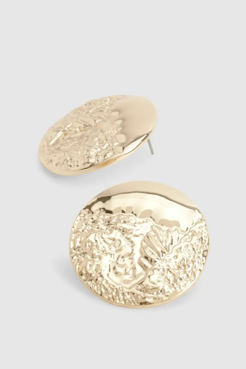 Statement Earrings*boohoo Textured Oversized Circle Stud Earrings gold
