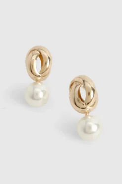 Earrings*boohoo Twist Pearl Drop Earrings gold