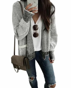 Cardigans*Azura Exchange Gray Chunky Waffle Knit Oversized Collar Cardigan Grey