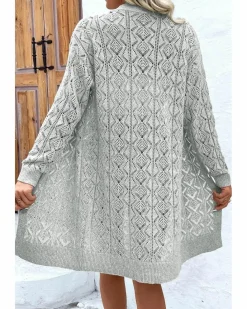 Cardigans*Azura Exchange Gray Hollow Out Buttons Front Long Cardigan Grey