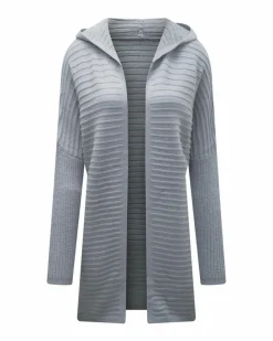 Cardigans*Azura Exchange Gray Horizontal Rib Knitted Open Front Hooded Cardigan Grey