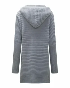 Cardigans*Azura Exchange Gray Horizontal Rib Knitted Open Front Hooded Cardigan Grey