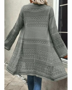 Cardigans*Azura Exchange Gray Pointelle Knit Open Front Cardigan Grey