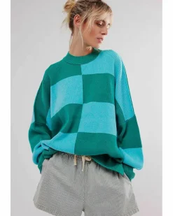 Cardigans*Azura Exchange Checkered Side Slits Drop Shoulder Oversized Sweater Green