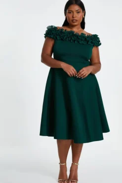 Midi Dresses*Quiz Curve Bardot Skater Midi Dress Green