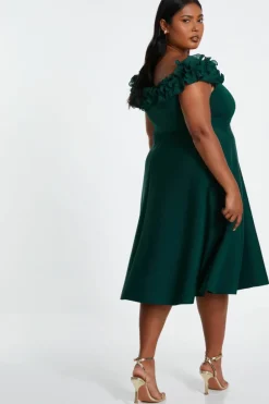 Midi Dresses*Quiz Curve Bardot Skater Midi Dress Green