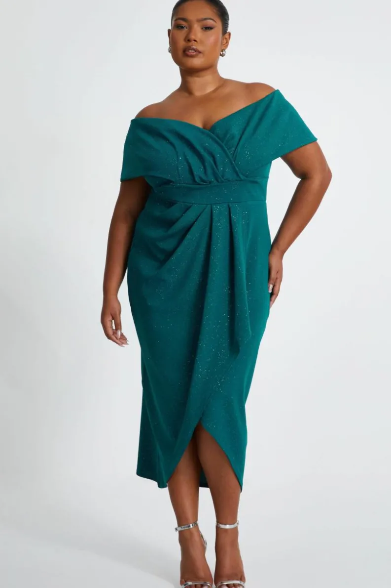 Midi Dresses*Quiz Curve Glitter Bardot Midi Dress Green
