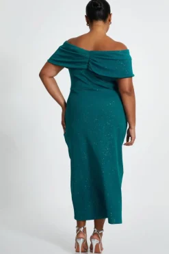 Midi Dresses*Quiz Curve Glitter Bardot Midi Dress Green
