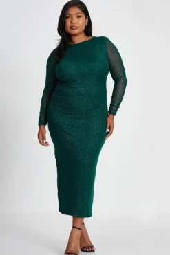 Bodycon Dresses*Quiz Curve Glitter Mesh Midaxi Dress Green