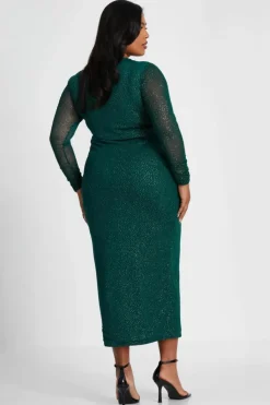 Bodycon Dresses*Quiz Curve Glitter Mesh Midaxi Dress Green