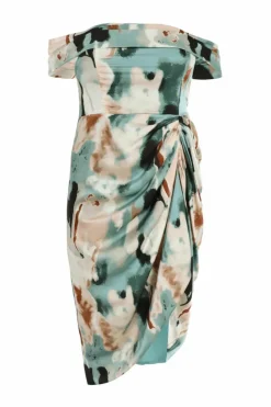 Midi Dresses*Quiz Curve Marble Print Bardot Midi Dress Green