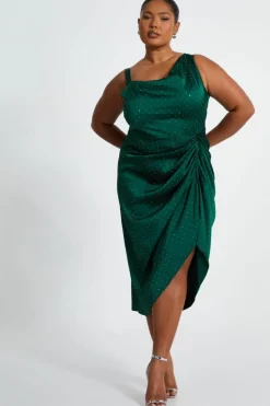 Midi Dresses*Quiz Curve Rhinestone Satin Midi Dress Green