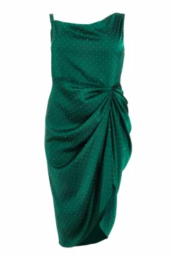 Midi Dresses*Quiz Curve Rhinestone Satin Midi Dress Green