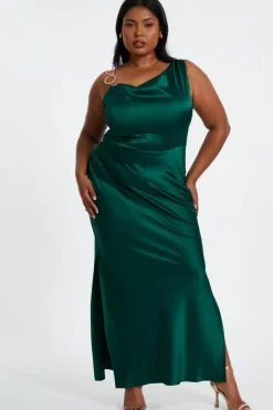 Midi Dresses*Quiz Curve Satin Ruched Midi Dress Green