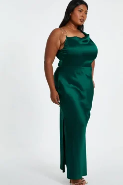 Midi Dresses*Quiz Curve Satin Ruched Midi Dress Green