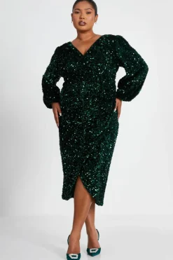 Midi Dresses*Quiz Curve Sequin Midi Dress Green