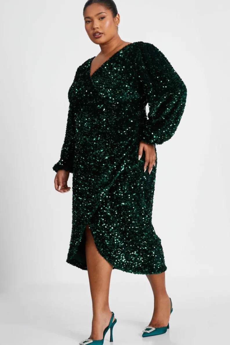 Midi Dresses*Quiz Curve Sequin Midi Dress Green