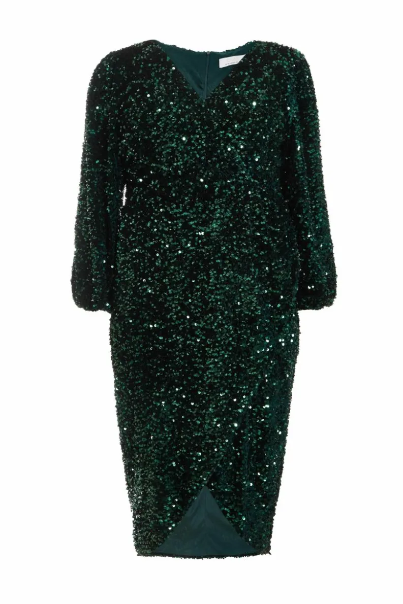 Midi Dresses*Quiz Curve Sequin Midi Dress Green