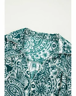 Shirt Dresses*Azura Exchange Floral Flounce Sleeve Split Neck Plus Size Dress Green