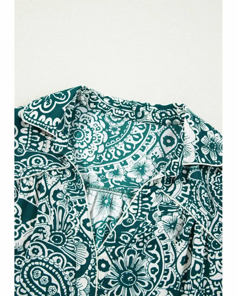 Shirt Dresses*Azura Exchange Floral Flounce Sleeve Split Neck Plus Size Dress Green