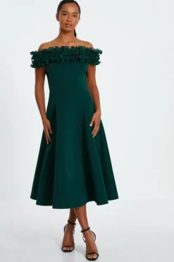 Midi Dresses*Quiz Petite Bardot Ruffle Skater Midi Dress Green