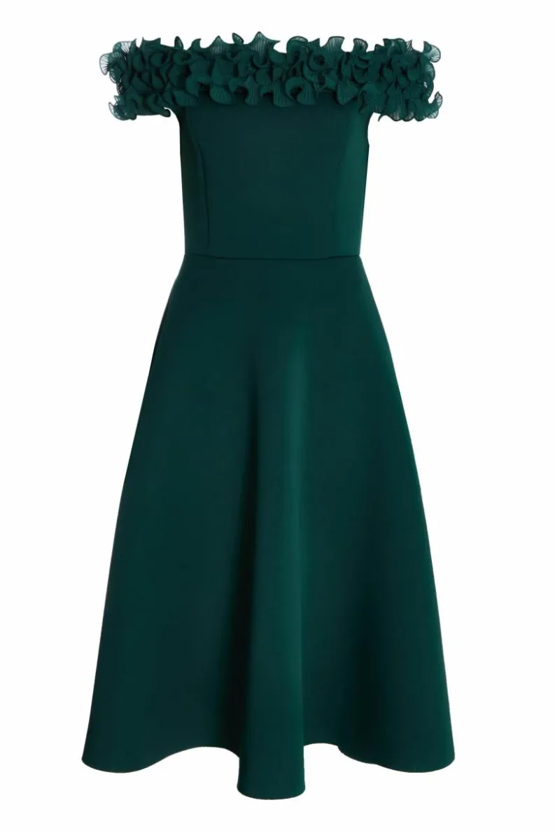 Midi Dresses*Quiz Petite Bardot Ruffle Skater Midi Dress Green