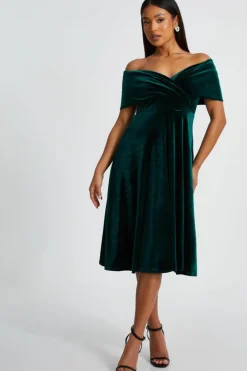 Midi Dresses*Quiz Petite Velvet Bardot Midi Dress Green
