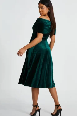 Midi Dresses*Quiz Petite Velvet Bardot Midi Dress Green
