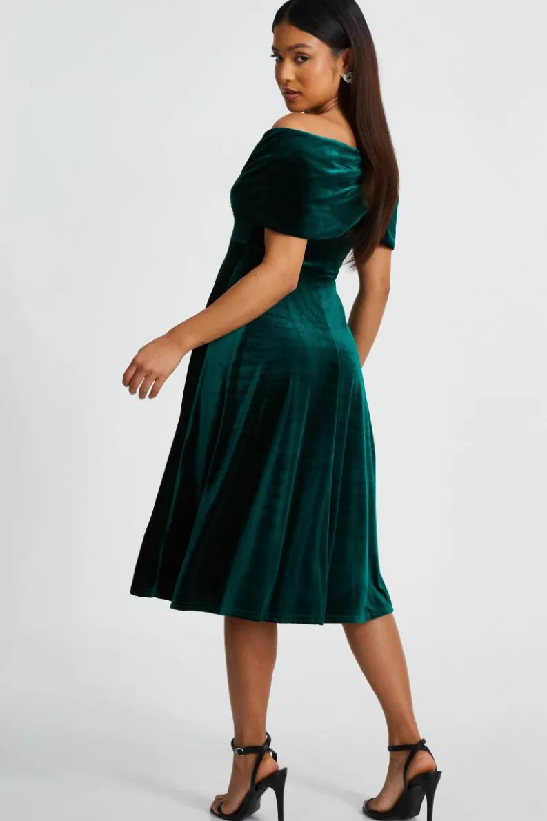 Midi Dresses*Quiz Petite Velvet Bardot Midi Dress Green