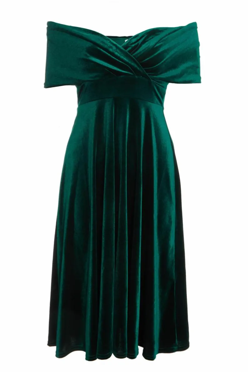 Midi Dresses*Quiz Petite Velvet Bardot Midi Dress Green