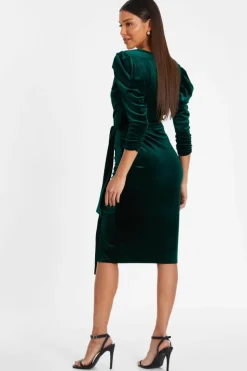 Midi Dresses*Quiz Petite Velvet Midi Dress Green