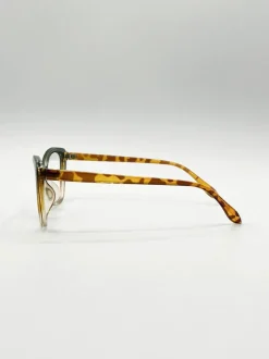 Sunglasses*SVNX Tortoiseshell clear Lens Glasses Green