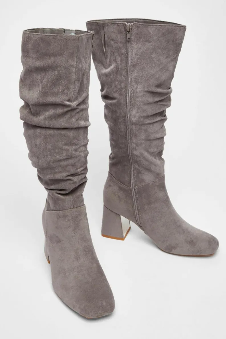 Heeled Boots|All Boots*Quiz Faux Suede Ruched Heeled Boots Grey