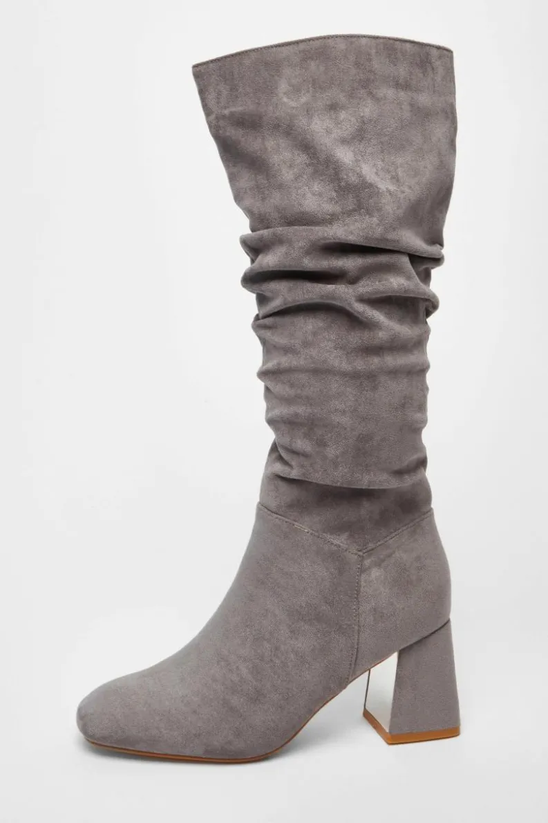 Heeled Boots|All Boots*Quiz Faux Suede Ruched Heeled Boots Grey