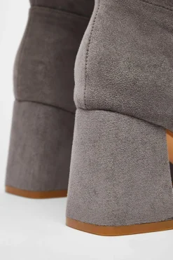 Heeled Boots|All Boots*Quiz Faux Suede Ruched Heeled Boots Grey