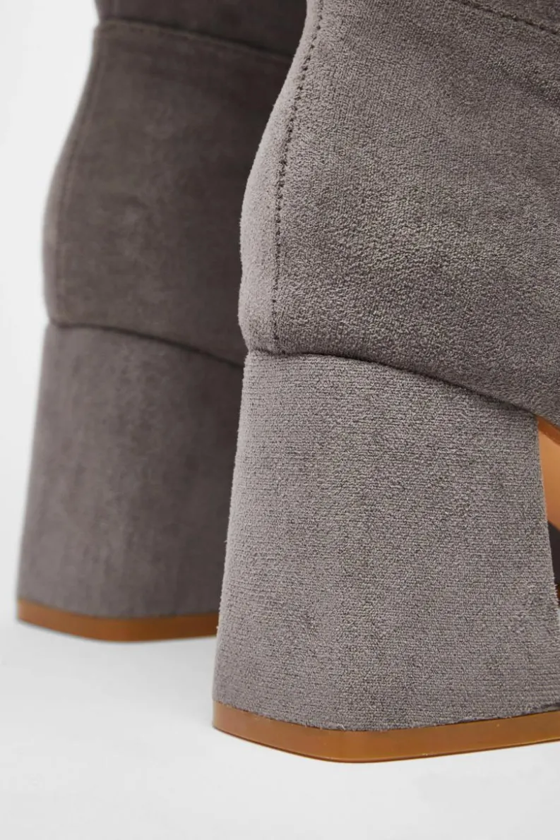 Heeled Boots|All Boots*Quiz Faux Suede Ruched Heeled Boots Grey