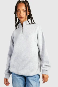 Sweatshirts|Hoodies & Sweatshirts*boohoo Tall Basic Half Zip Sweatshirt grey marl