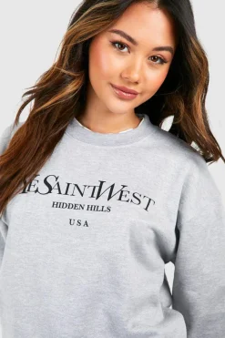 Up To 80% Off Winter Warmers|Sweatshirts*boohoo Ye Saint West Slogan Oversized Sweatshirt grey marl
