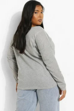 Long Sleeve Tops*boohoo Plus Oversized Rib Long Sleeve T-Shirt grey