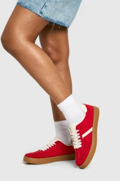 Trainers*boohoo Gum Sole Lace Up Trainers red
