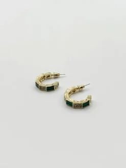 Earrings*SVNX Half cut Huggie Earring In and Green Diamante Gold