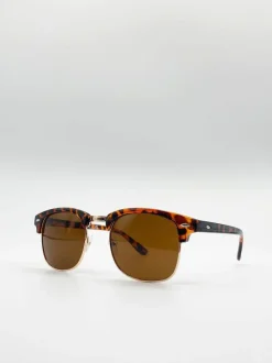 Sunglasses*SVNX Half Frame Wayfarer Style Sunglasses Brown