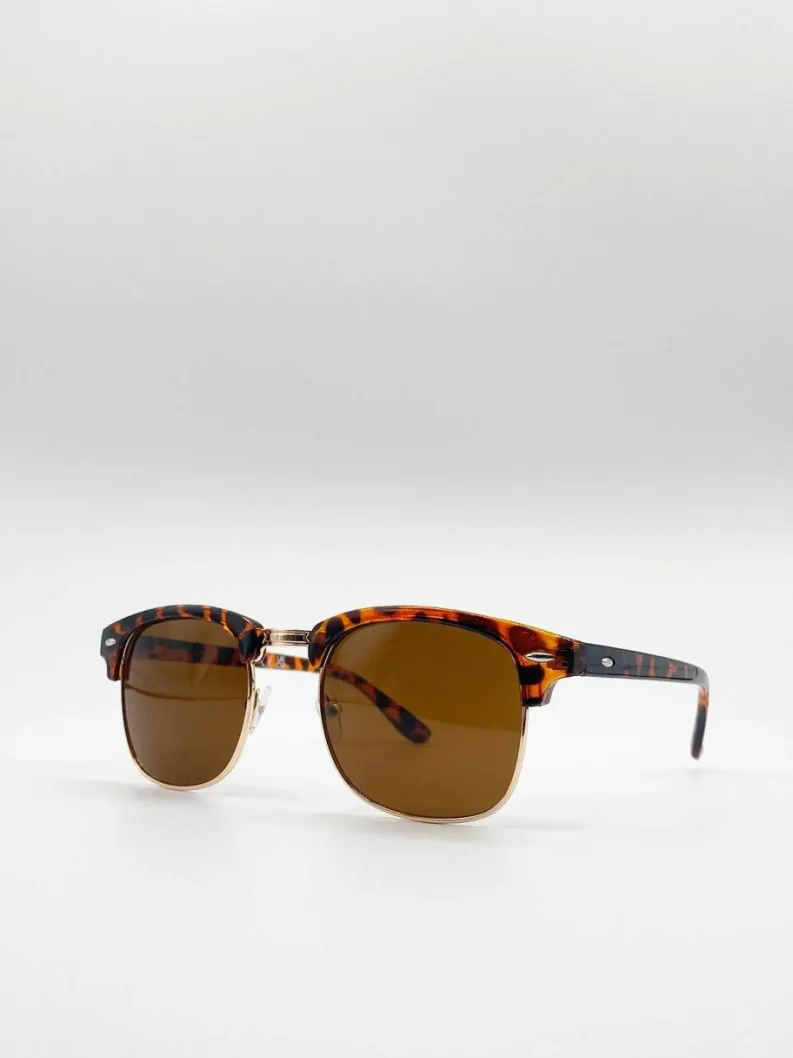 Sunglasses*SVNX Half Frame Wayfarer Style Sunglasses Brown